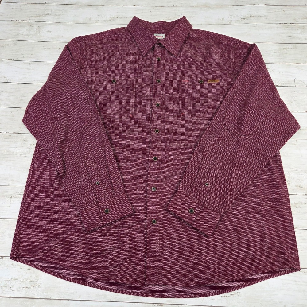 Genuine‎ Dickies Mens 2XL Burgundy Textured Cotton Button Down Shirt Workwear